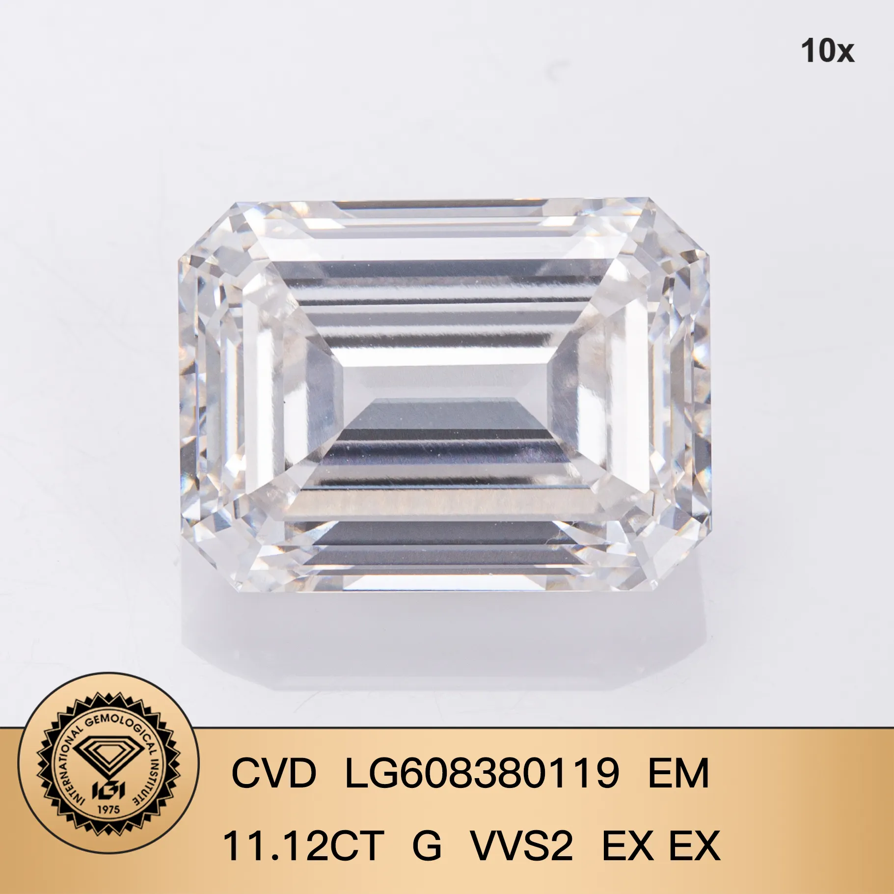 11.12CT G VVS2 Emerald Lab Grown Diamond - IGI Certified 2