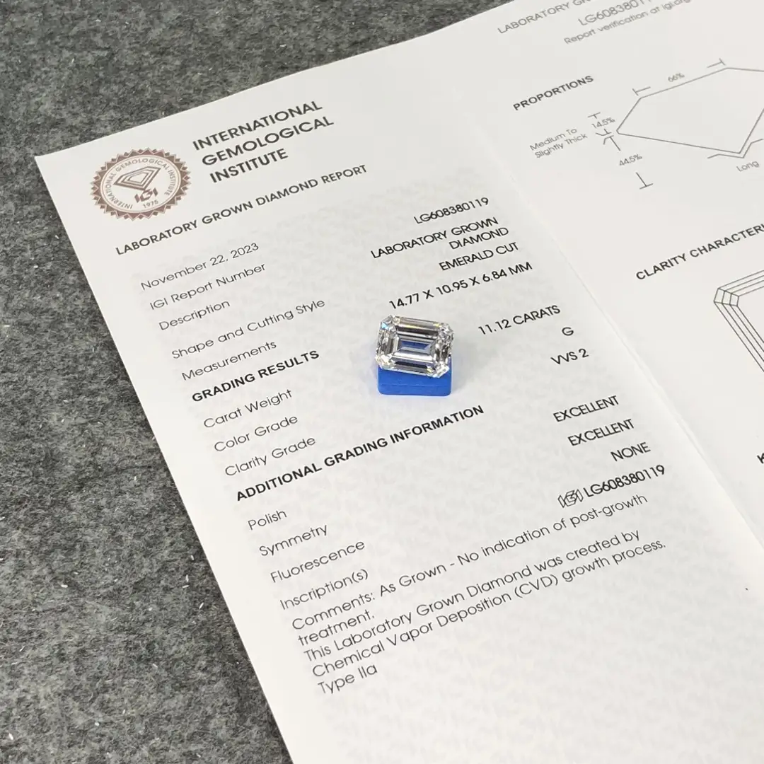 11.12CT G VVS2 Emerald Lab Grown Diamond - IGI Certified 5