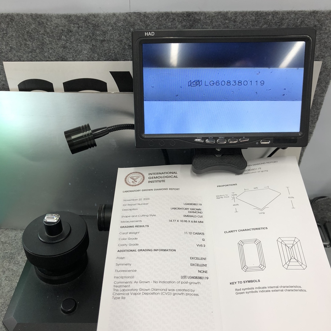 Messi Alahas - Emerald Cut 11.12CT G VVS2 EX EX White CVD Lab Grown Diamond nga adunay IGI certificate 13