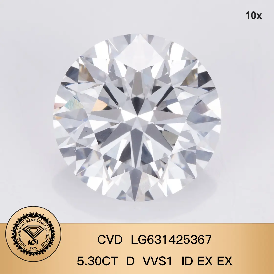 CVD Lab Grown Diamond con certificato IGI 5.30ct D VVS1 ID Cut Ex Ex Grade Round Forma 1