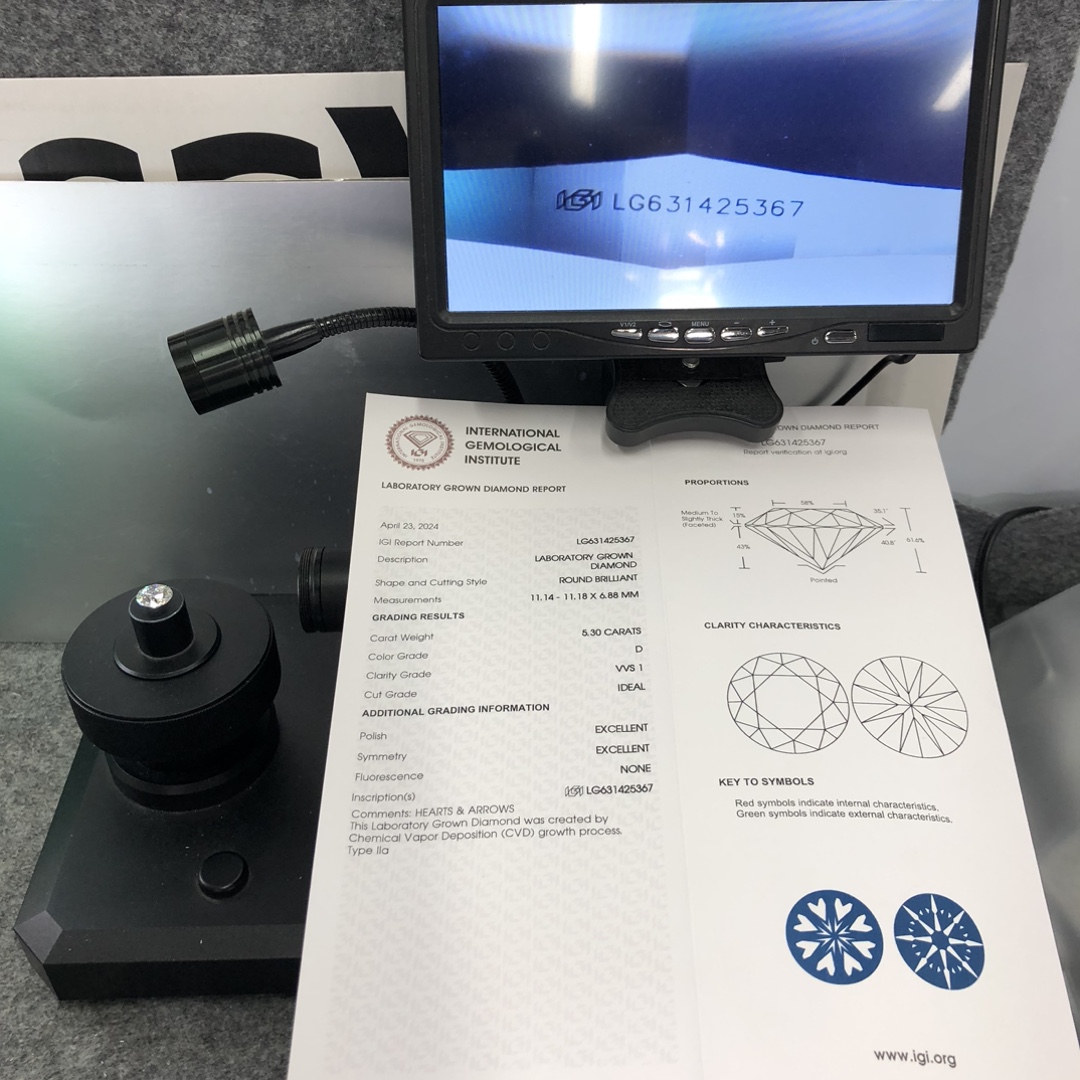 CVD Lab Grown Diamond with IGI certificate 5.30CT D VVS1 ID Cut EX EX Grade Round Shape 13