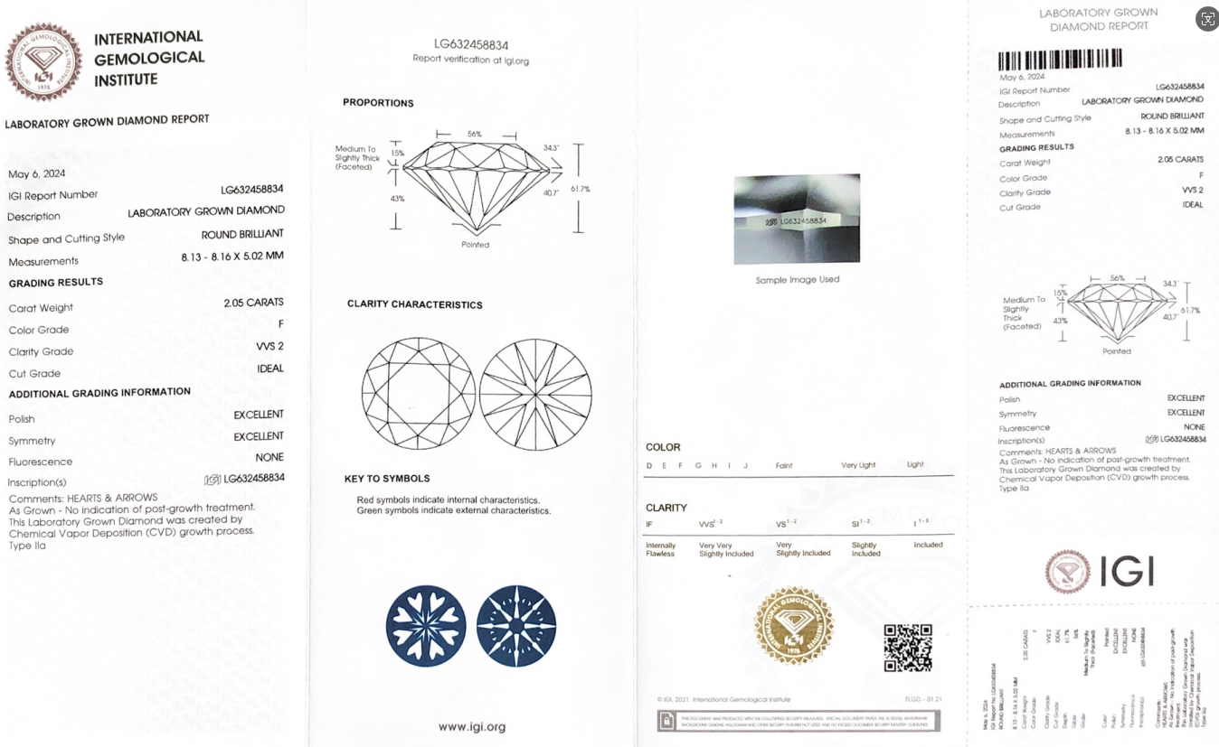 Best 2.05CT F VVS2 ID EX EX Lab Diamond LG632458834 In Stock | Messi Jewelry 8