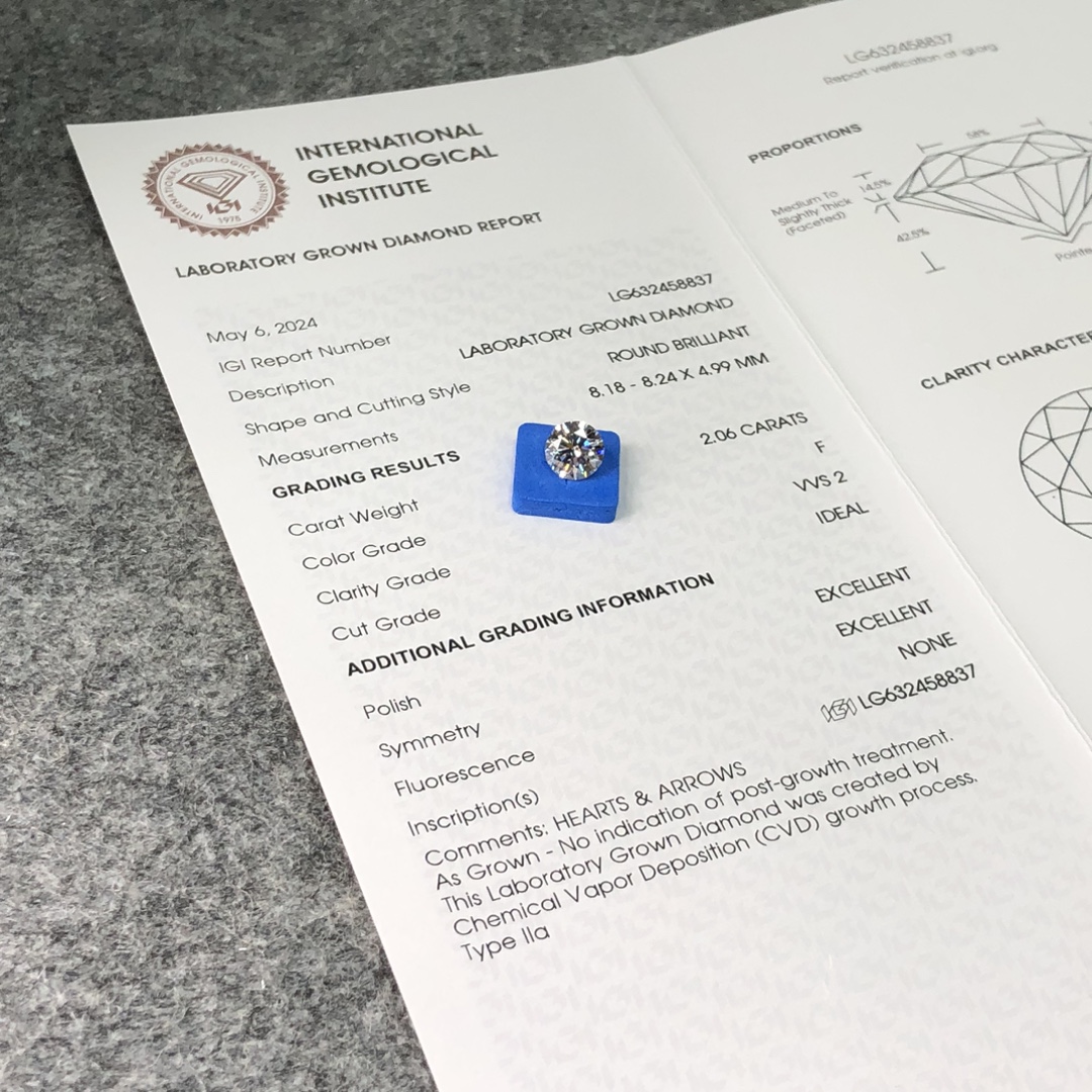 2.06CT F VVS2 ID EX EX Lab Grown Diamond CVD For Jewelry LG632458837 | Messi Jewelry 45