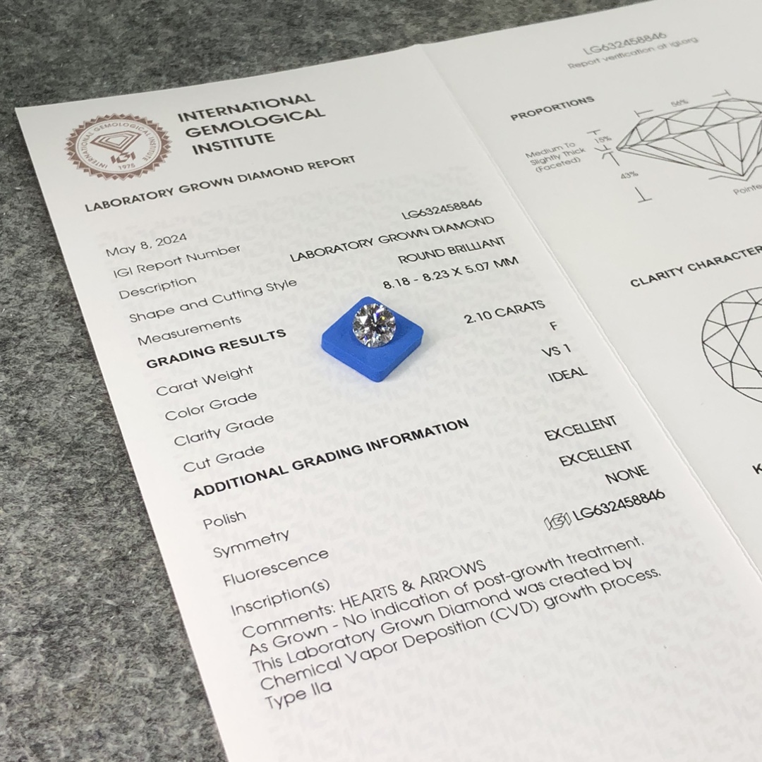 2.10CT F VS1 ID EX EX IGI Certifivate CVD Lab Grown Diamond LG632458846 | Messi Jewelry 8