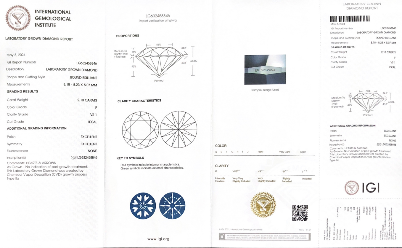 2.10CT F VS1 ID EX EX IGI Certifivate CVD Lab Grown Diamond LG632458846 | Messi Jewelry 9