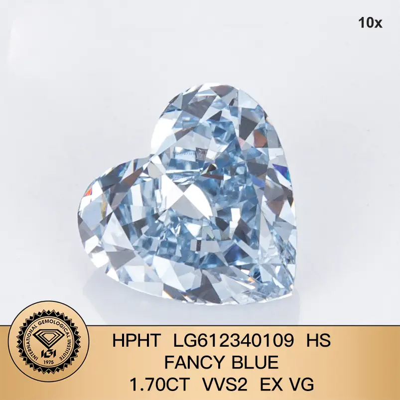 Heart Modified Brilliant Fancy Blue 1,7CT VVS2 HPHT Lab Grown Diamond con certificato IGI 1