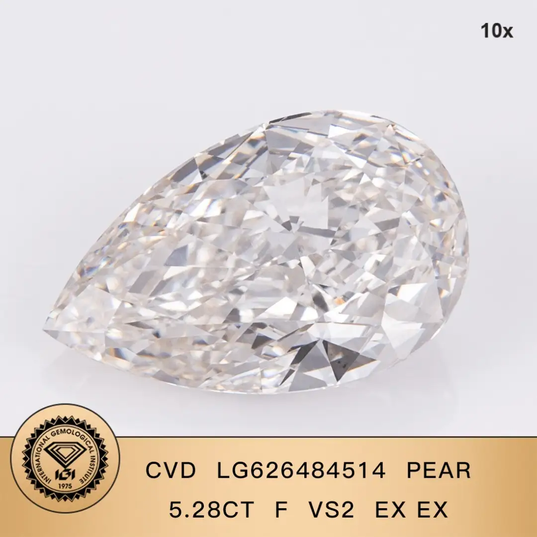 Coupure de poire 5.28CT F VS2 CVD Diamond Lab Lab Grown Diamond IGI Certificat 1