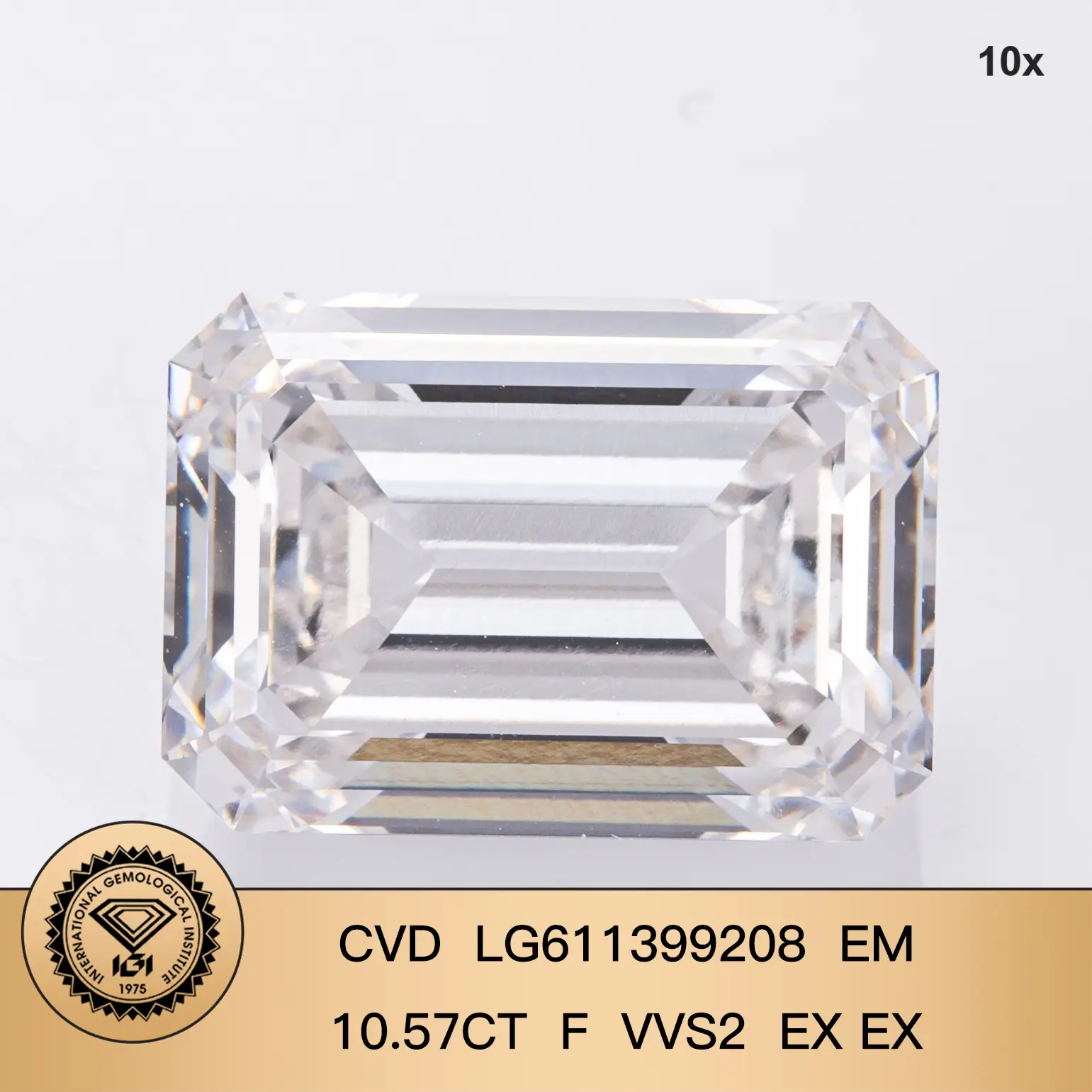 Cut emeraldo unico f vvs2 10.57ct ex ex cvd LG611399208 Lab Crown Diamond IGI Certificato 1