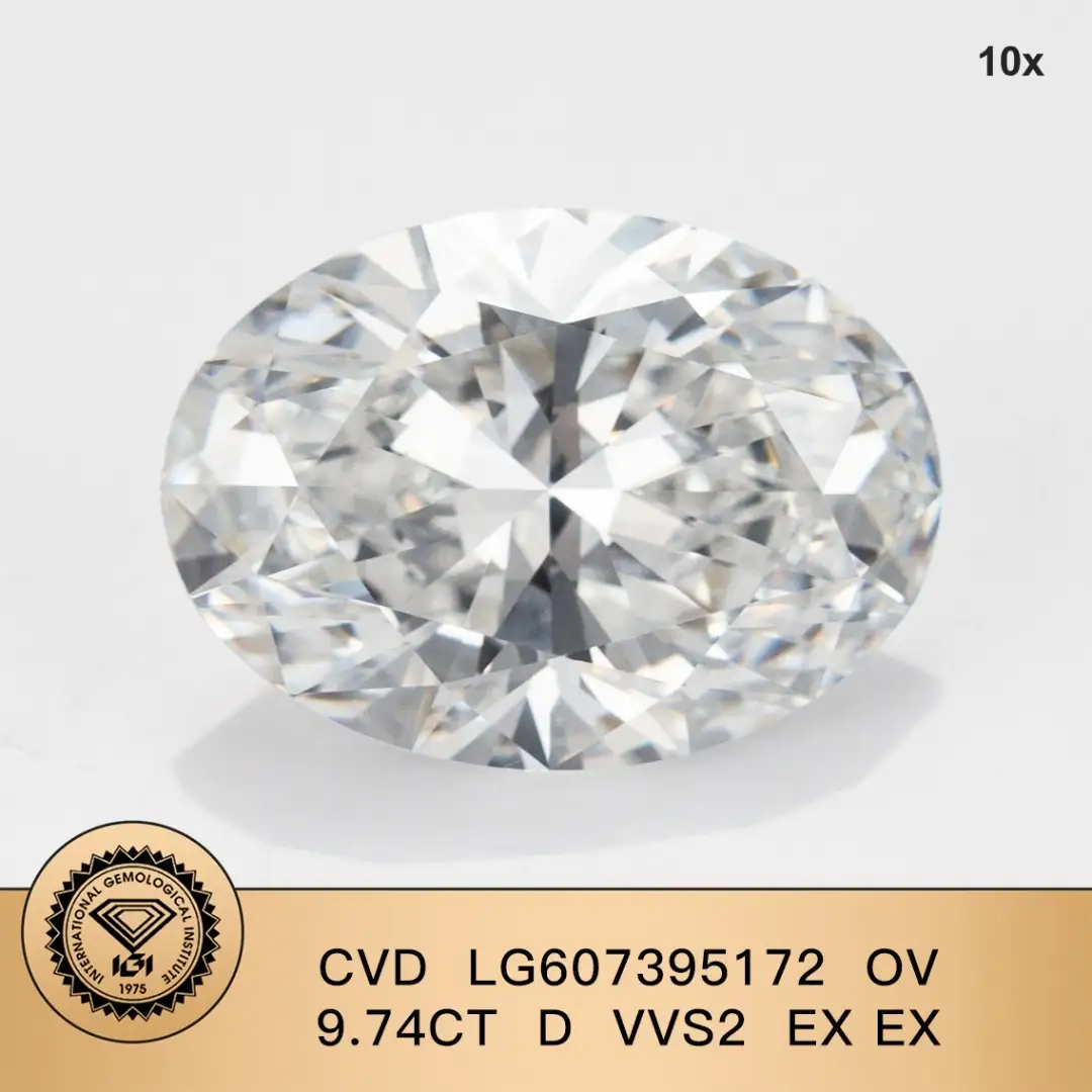 메시 보석류- 타원형 9.74ct D VVS2 EX EX CVD 실험실 자란 다이아몬드 1