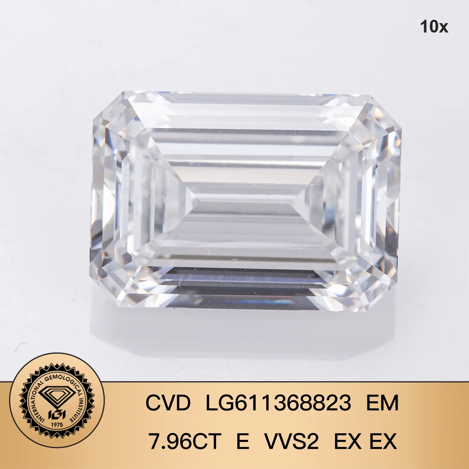 Forma di fantasia taglio smeraldo 7,96ct e vvs2 ex ex cvd laboratorio bianco coltivato diamante igi lg611368823 1