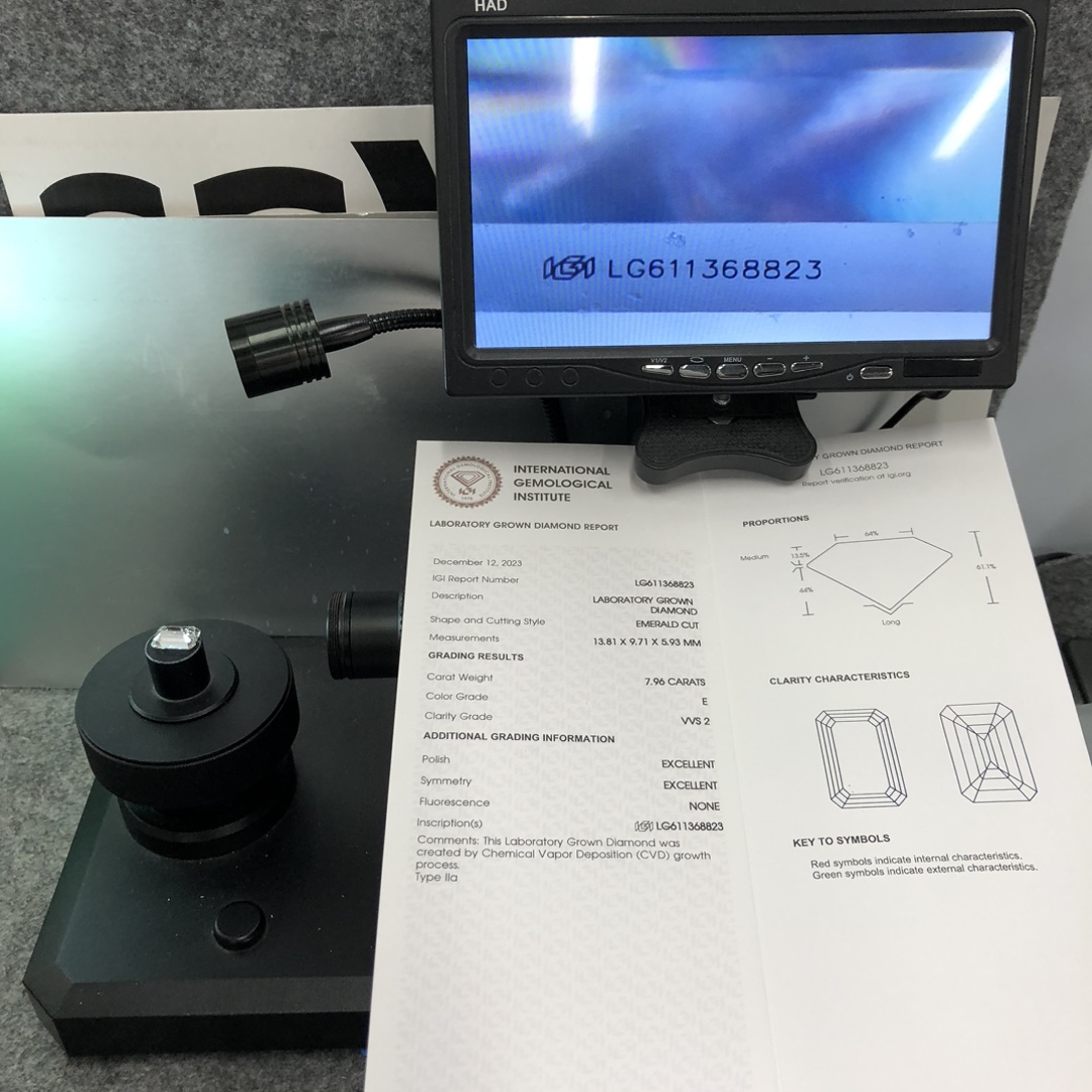 Fancy Shape Emerald Cut 7.96CT E VVS2 EX EX CVD White Lab Grown Diamond IGI LG611368823 13