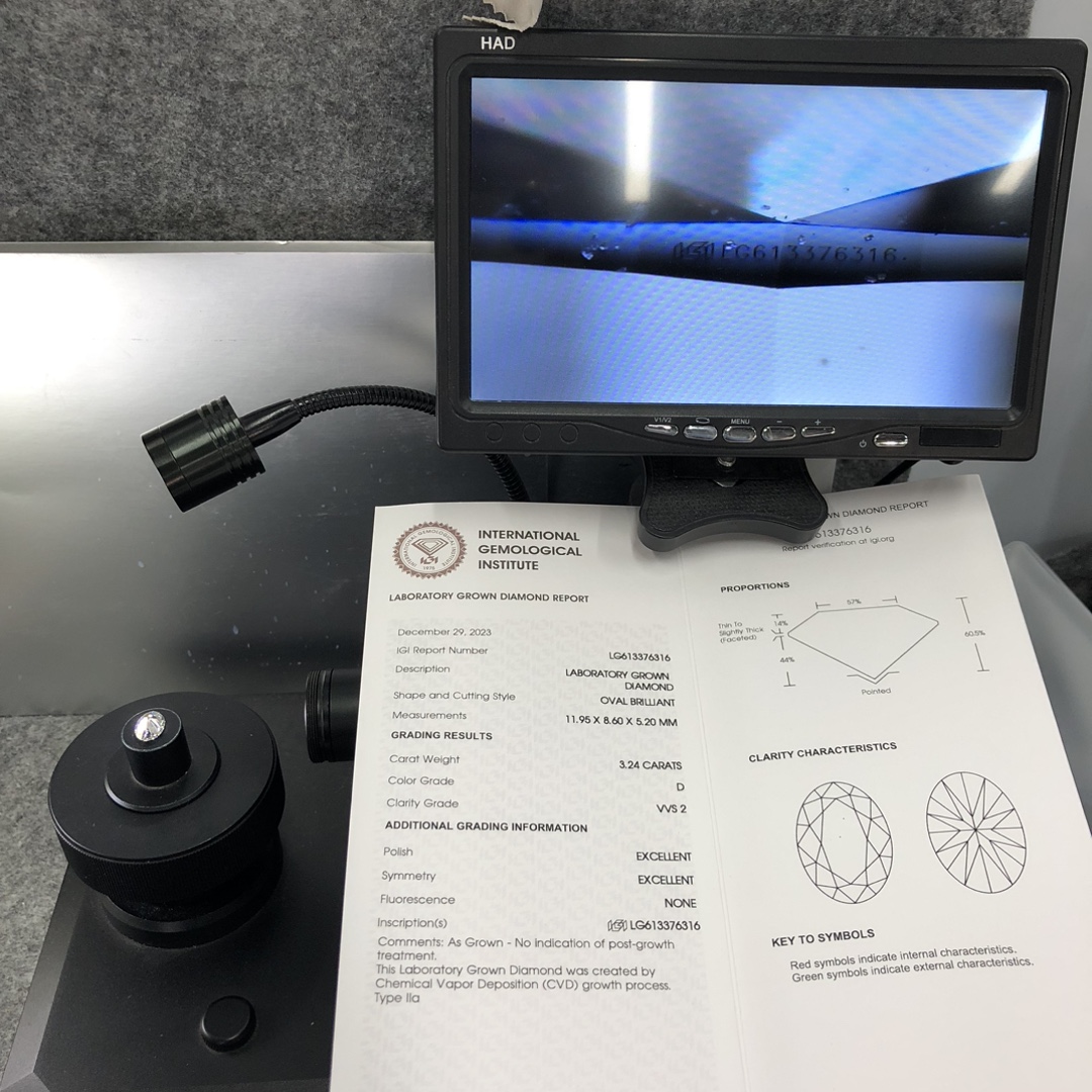 Messi Alahas CVD IGI LG613376316 Oval 3.24CT D VVS2 EX EX Lab Grown Diamond 11