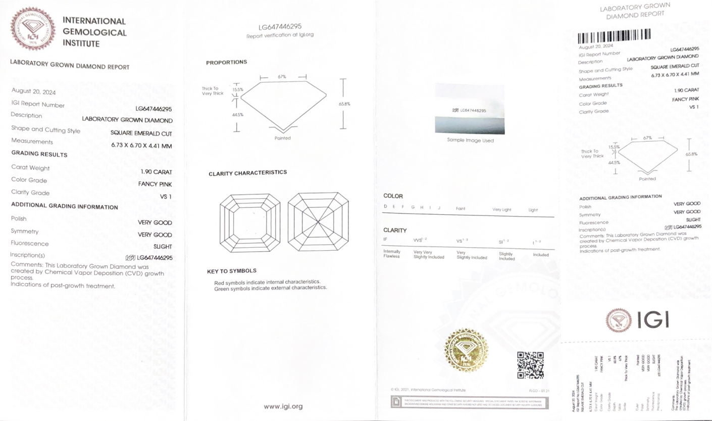IGI Fancy Pink Emerald Lab Diamond Factory LG647446295 1.90CT VS1 VG VG | Messi Alahas 3
