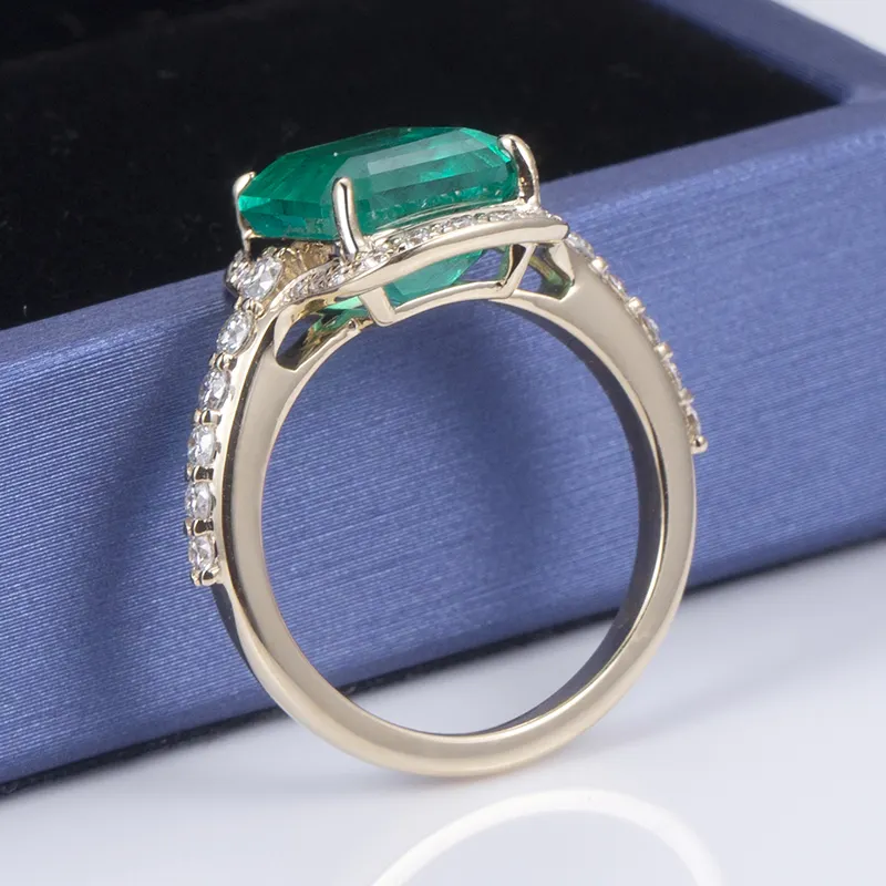 Lab Grown Diamond Emerald Halo Ring - Messi Jewelry 5