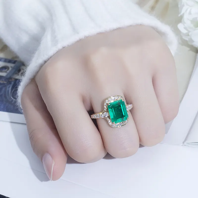 Lab Grown Diamond Emerald Halo Ring - Messi Jewelry 6