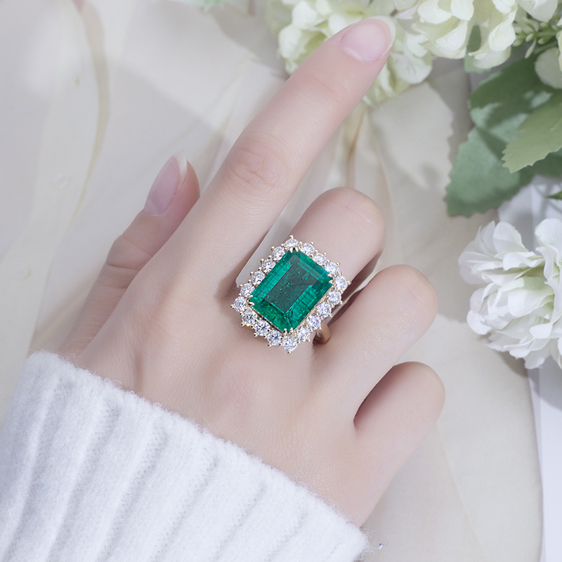 Messi Alahas - Messi Alahas MS-622 18k Gold Women Fashion Alahas Paghimo Emerald Halo Singsing Singsing 12