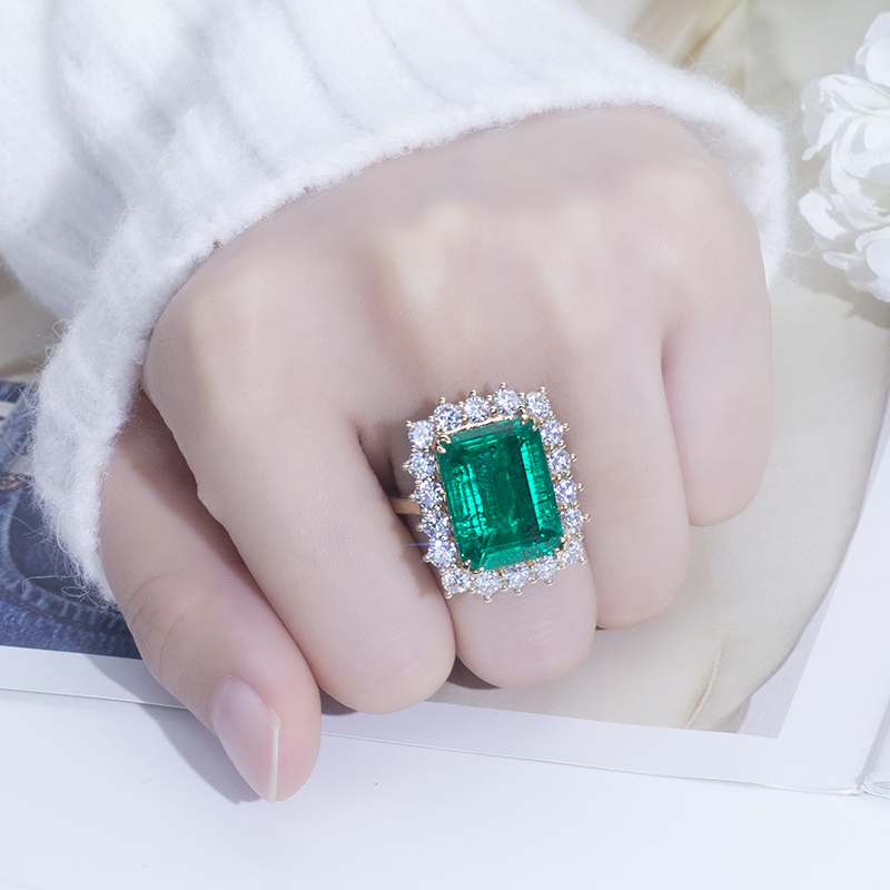 Messi Alahas - Messi Alahas MS-622 18k Gold Women Fashion Alahas Paghimo Emerald Halo Singsing Singsing 13