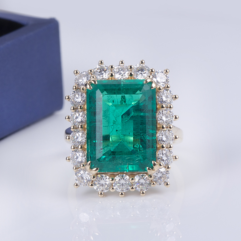 Messi Alahas - Messi Alahas MS-622 18k Gold Women Fashion Alahas Paghimo Emerald Halo Singsing Singsing 9