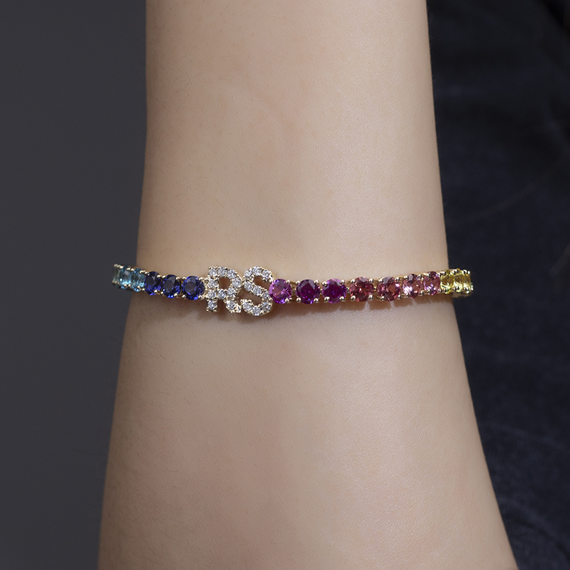 Messi Jewelry - Messi Jewelry 9k yellow Gold Rainbow sapphire diamond lab grown pink blue yellow red corundum Tennis bracelet trendy look Custom Jewelry 13