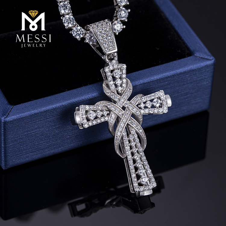 Messi Alahas - Messi Alahas cross cz bato 925 Silver alahas pendant kwintas para sa mga lalaki Moissante Pendant 9