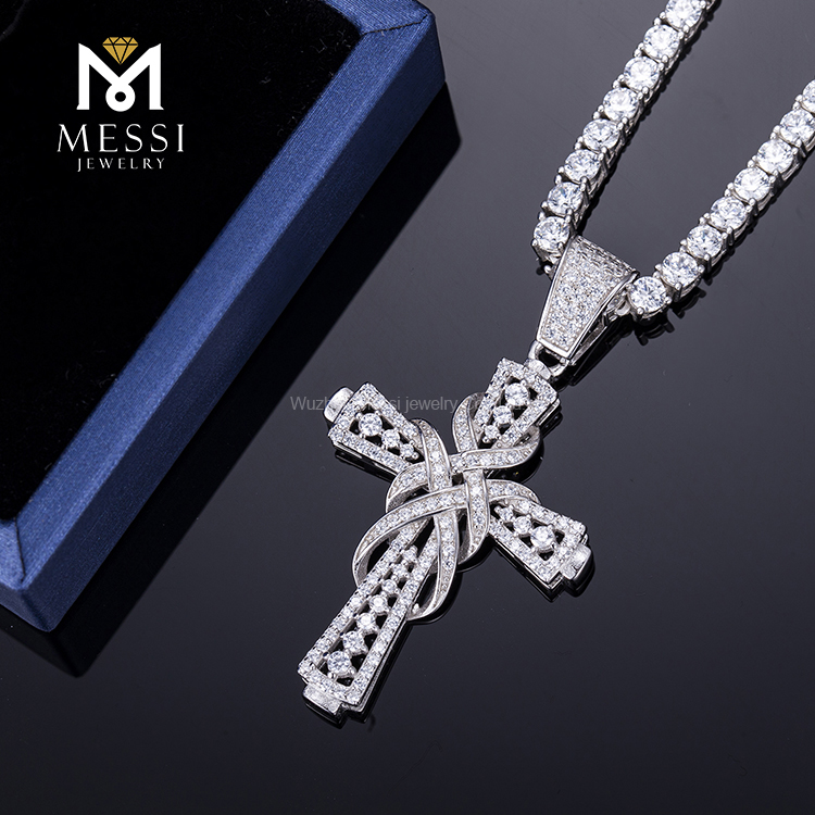 Messi Alahas - Messi Alahas cross cz bato 925 Silver alahas pendant kwintas para sa mga lalaki Moissante Pendant 10