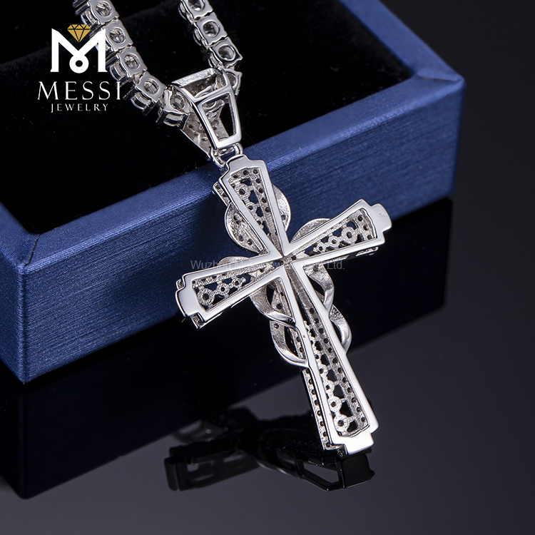 Messi Alahas - Messi Alahas cross cz bato 925 Silver alahas pendant kwintas para sa mga lalaki Moissante Pendant 11