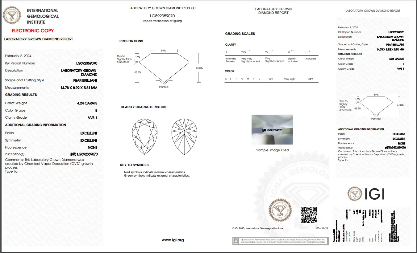 4.24CT E VVS1 Pear Lab Diamond - IGI Certified - Customize Your Own 2