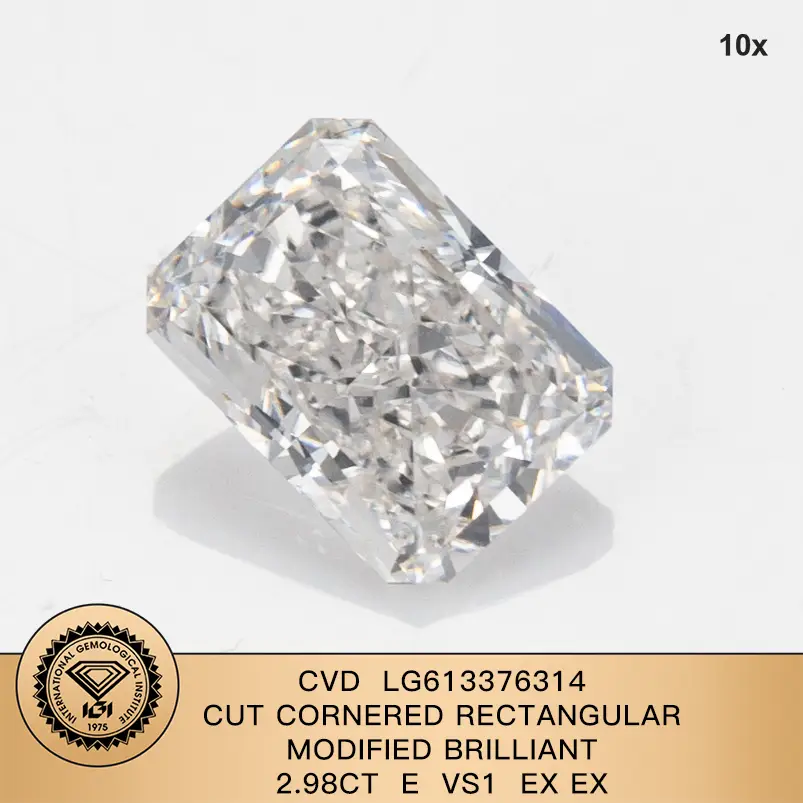 IGI 2.98 Carat E VS1 EX Ex tagliato Diamante coltivato da laboratorio modofy rettangolare alle spalle 1