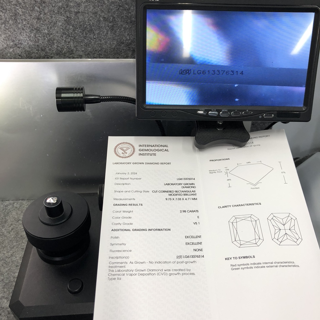IGI 2.98 carat E VS1 EX EX Cut Cornered Rectangular Modofy Brilliant Lab Grown Diamond 11
