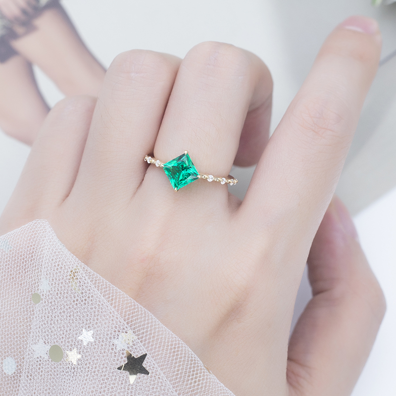 Messi Alahas - MS-607 18k Gold Custom Elegant Women Fashion Alahas Sample Style Square Emerald Ring Singsing 13