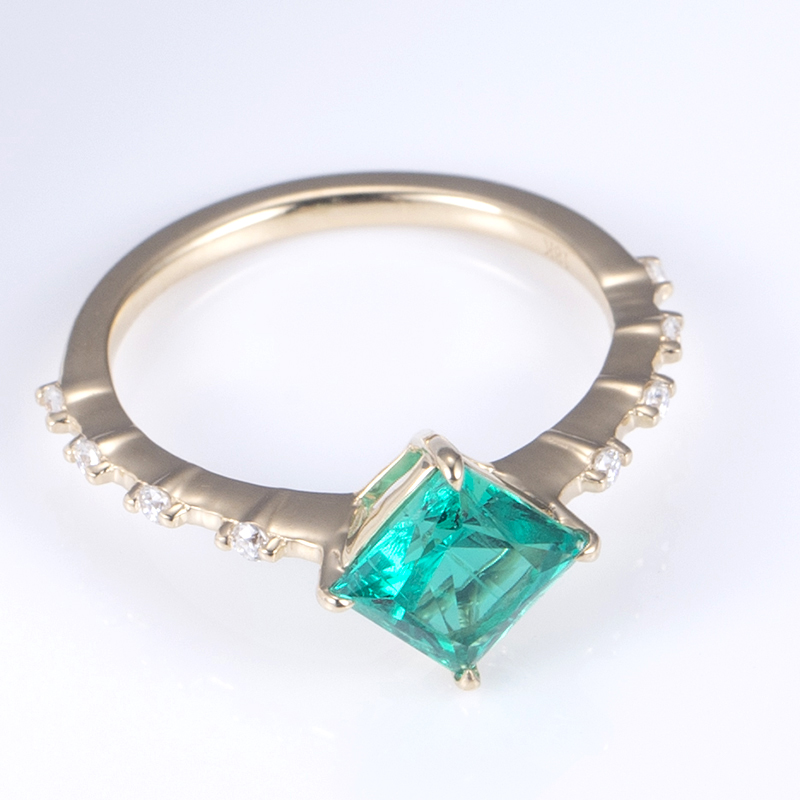 Messi Alahas - MS-607 18k Gold Custom Elegant Women Fashion Alahas Sample Style Square Emerald Ring Singsing 12