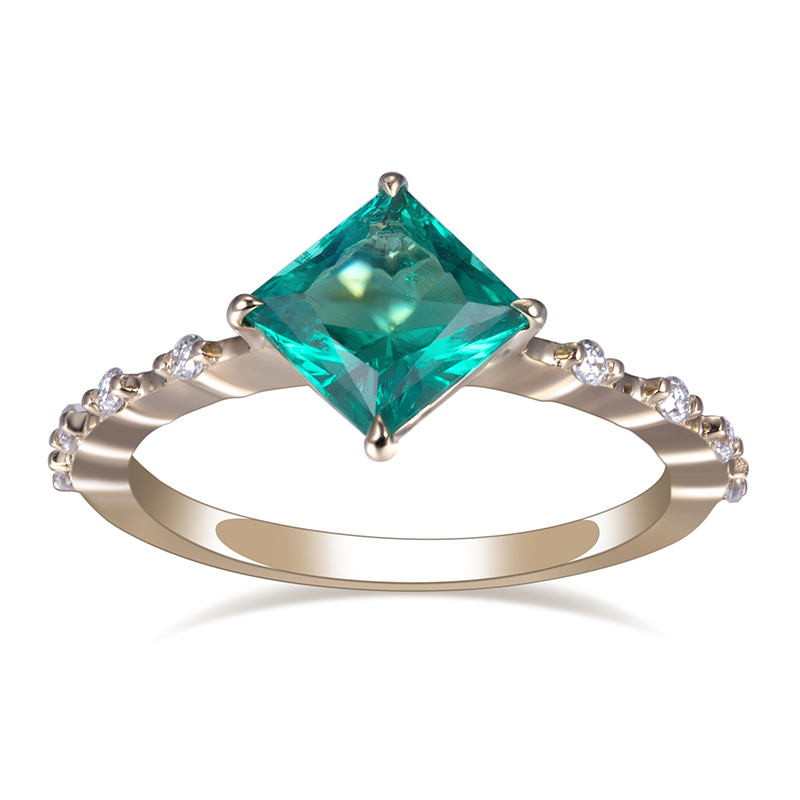 Messi Alahas - MS-607 18k Gold Custom Elegant Women Fashion Alahas Sample Style Square Emerald Ring Singsing 8