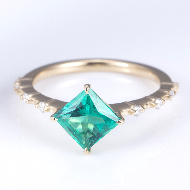 Messi Alahas - MS-607 18k Gold Custom Elegant Women Fashion Alahas Sample Style Square Emerald Ring Singsing 10