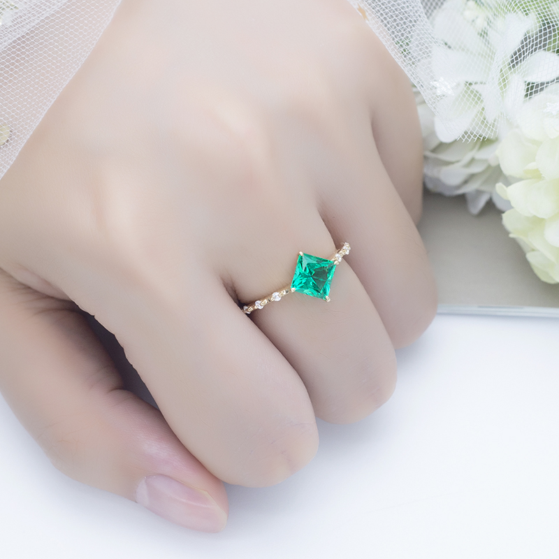 Messi Alahas - MS-607 18k Gold Custom Elegant Women Fashion Alahas Sample Style Square Emerald Ring Singsing 14