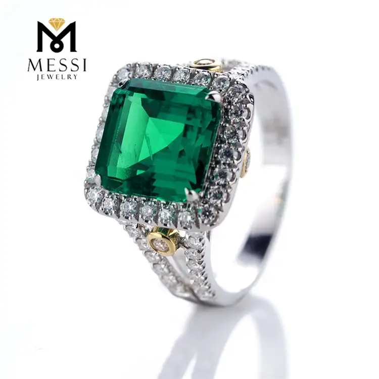 Gioielli Messi - Messi Jewelry Cushion Cut 3ct Emerald Anello Emerald Gioielli all'ingrosso in anelli di fidanzamento per matrimoni smeraldi in oro 18K 18K 1