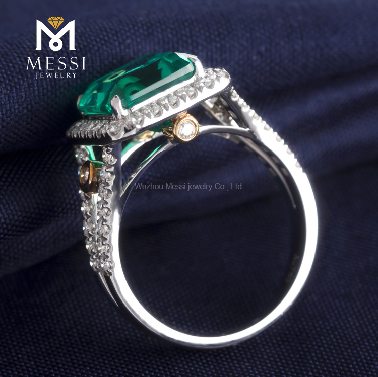 Messi Alahas - Messi Alahas cushion giputol 3ct esmeralda nga singsing nga pakyawan nga alahas sa 14k 18k nga bulawan nga esmeralda nga engagement ring sa kasal 14