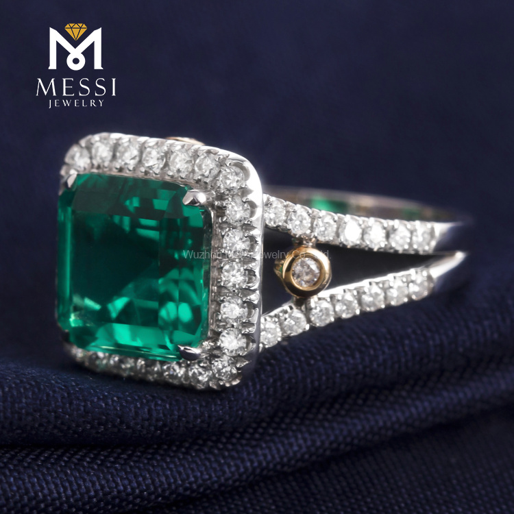 Messi Alahas - Messi Alahas cushion giputol 3ct esmeralda nga singsing nga pakyawan nga alahas sa 14k 18k nga bulawan nga esmeralda nga engagement ring sa kasal 16