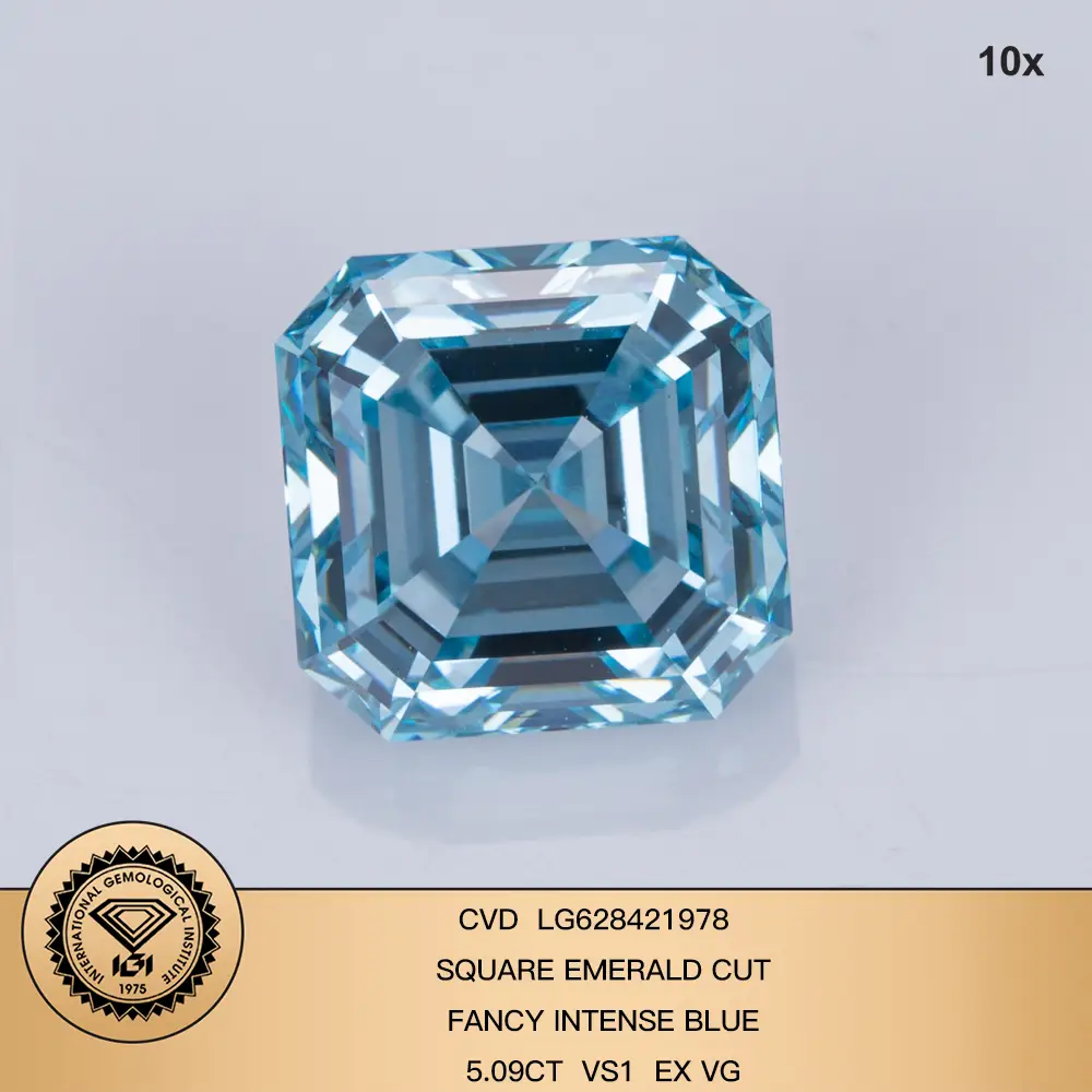 CVD LG628421978 Smeraldo quadrato Cut Fancy Blue Intense 5.09ct Vs1 Ex Vg Lab Grown Diamond 1