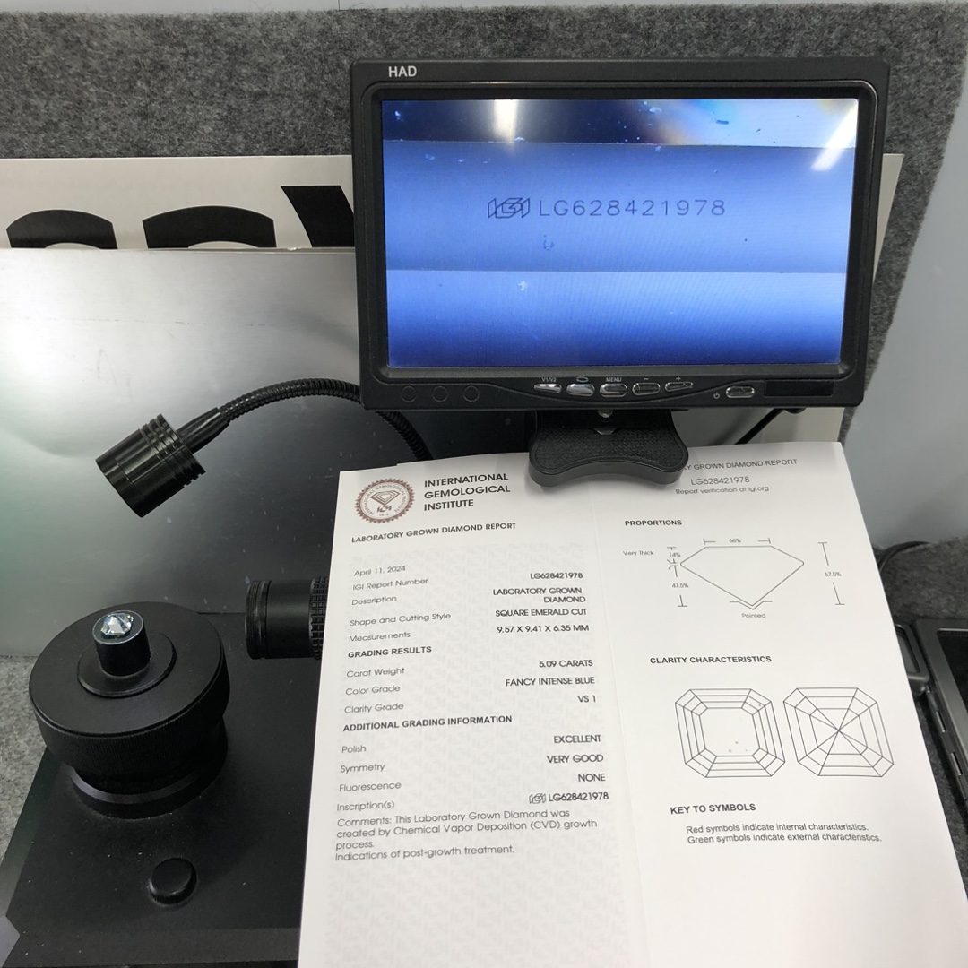 CVD LG628421978 Square Emerald Cut Fancy Intense Blue 5.09CT VS1 EX VG Lab Grown Diamond 13