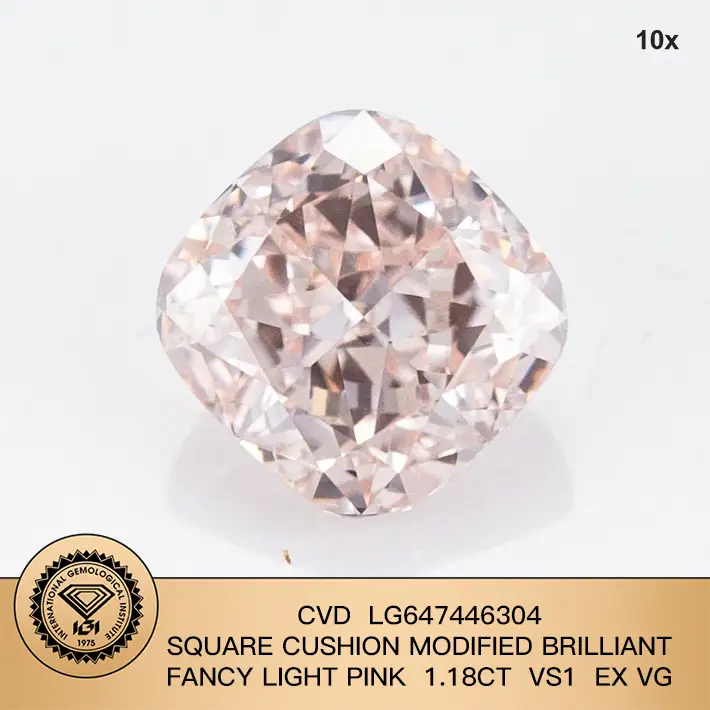 Messi gioielli fantasia cuscino quadrato rosa chiaro modificato Brilliant 1.18ct vs1 ex vg cvd lab coltivato diamante 1