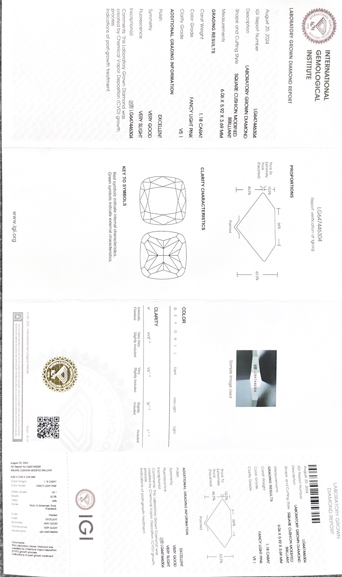 Messi Alahas Fancy Light Pink Square Cushion Giusab nga Brilliant 1.18CT VS1 EX VG CVD Lab Grown Diamond 8