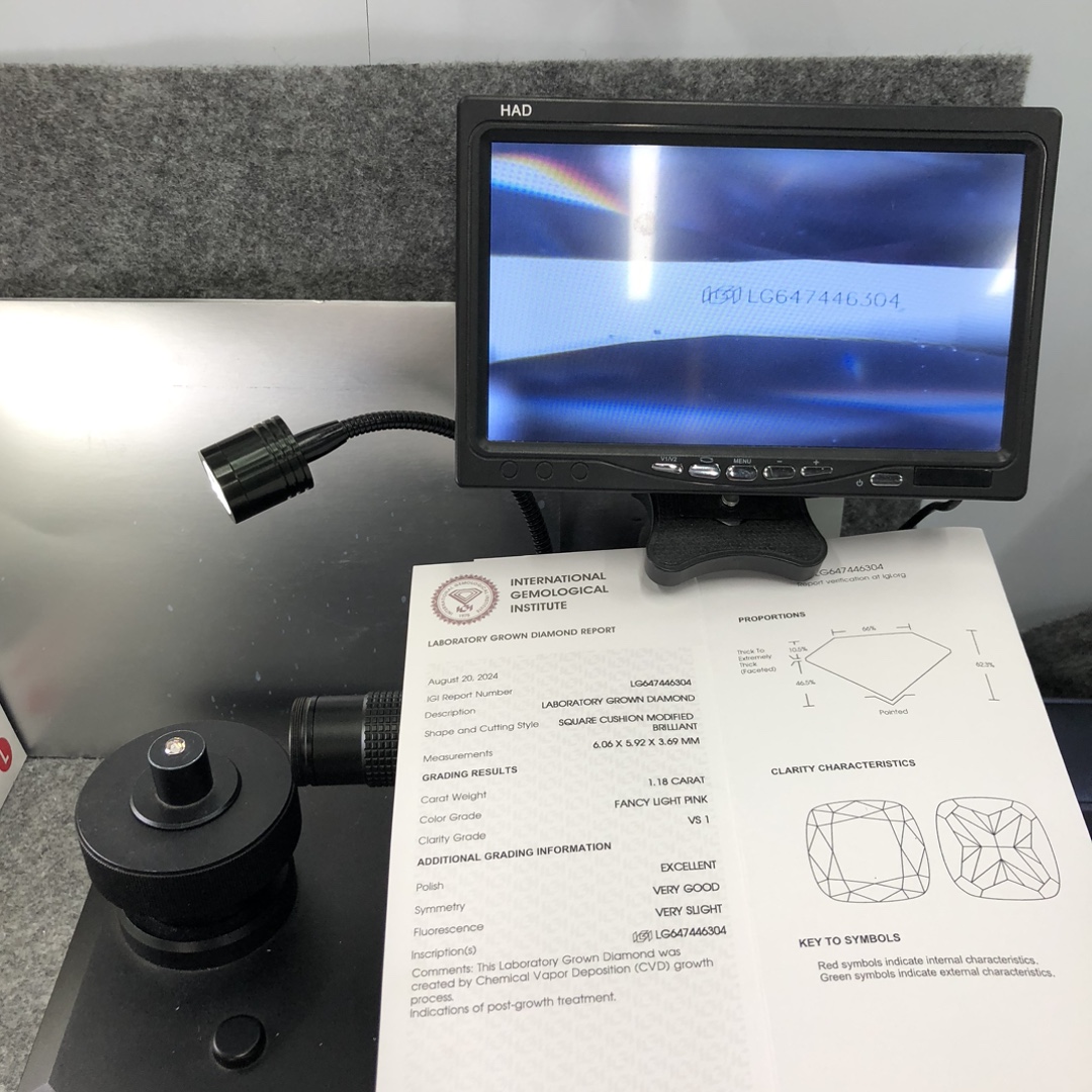 Messi Alahas Fancy Light Pink Square Cushion Giusab nga Brilliant 1.18CT VS1 EX VG CVD Lab Grown Diamond 12