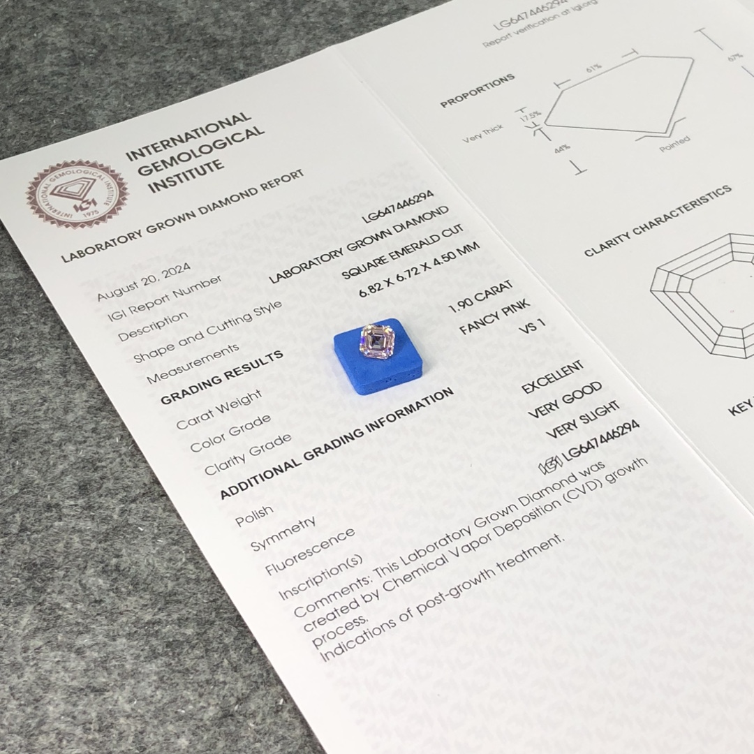 IGI Certificate Fancy Pink 1.90CT VS1 EX VH Lab Diamond LG647446294 | Messi Alahas 7