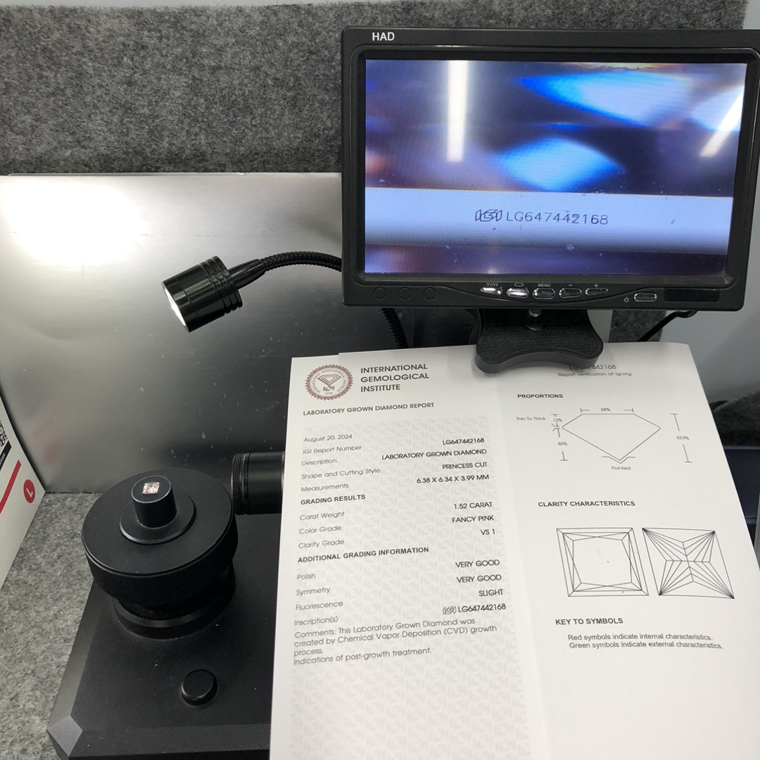 Princess Square CVD LG647442168 Fancy Pink 1.52CT VS1 VG VG 12