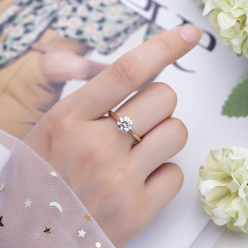 Messi Jewelry - Messi Gems MS-492 14K Yellow Gold Women Engagement 7mm Moissanite Ring Moissanite Gold Jewelry 14