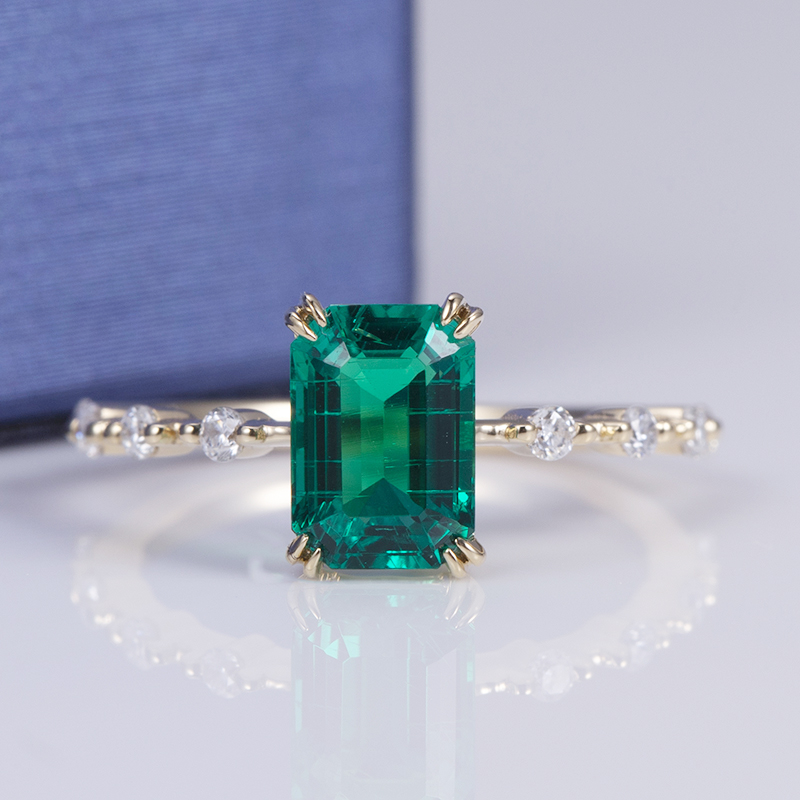 Messi Alahas - MS-551 18k Gold Luxy Emerald Stone Custom Women Alahas Moissnaite Ring Ring 12