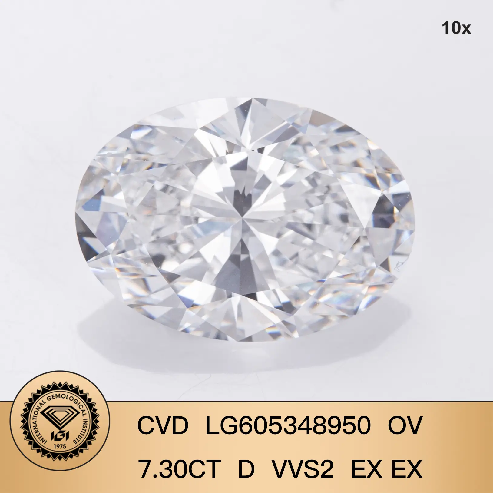 MEDI Jewelry Stock 7.30ct D VVS2 EX Oval White Lab Grown Diamond con certificato IGI 1