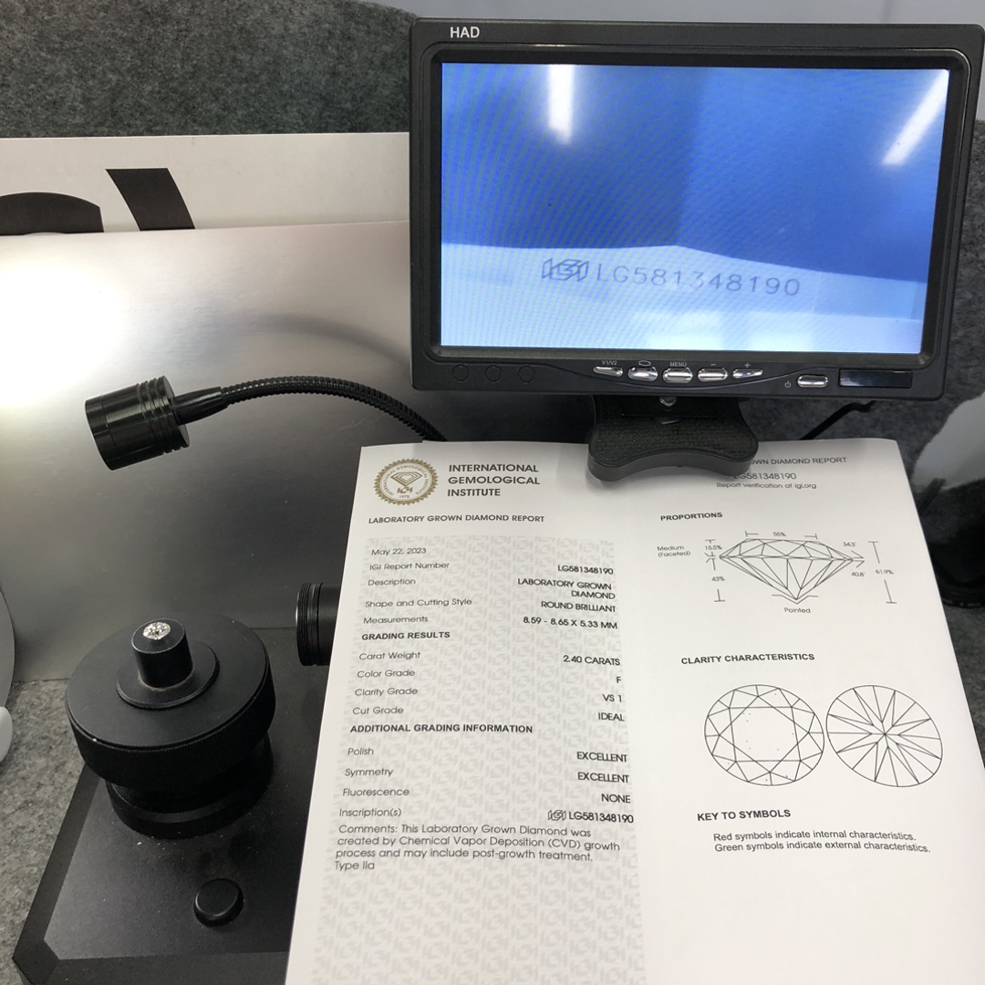 Pusingan Brilliant Cut 2.4ct F VS1 CVD Diamond Lab Grown Diamond IGI Certificate 8