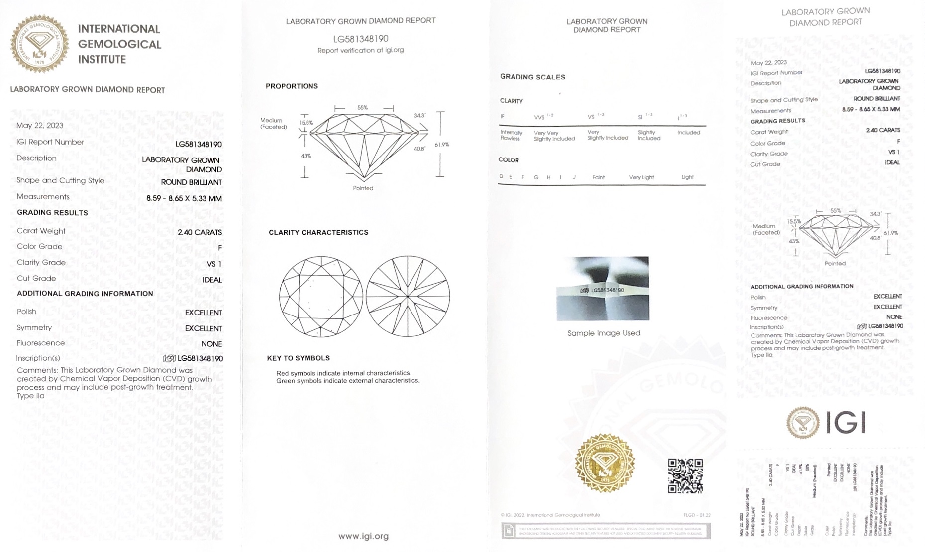 Pusingan Brilliant Cut 2.4ct F VS1 CVD Diamond Lab Grown Diamond IGI Certificate 7