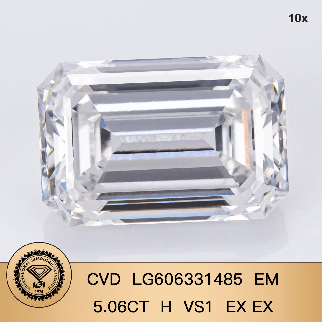 Emerald Lab Diamond 5.06ct H vs1 CVD Lab Grown Diamond con certificato IGI 1
